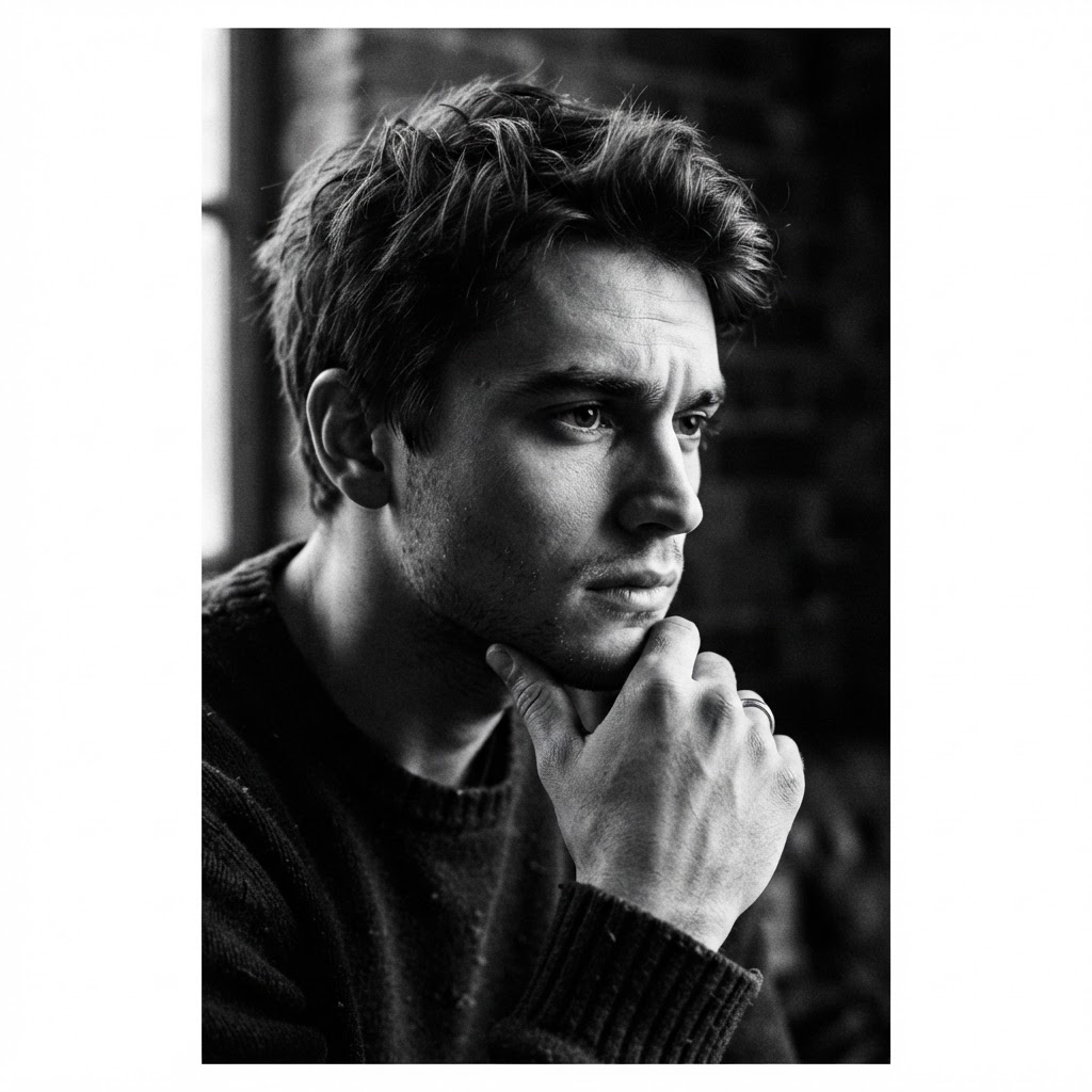 Black and white editorial headshot